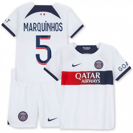 Koszulka Paris Saint-Germain Marquinhos 5 Dziecięcy Wyjazdowe 2023-24 Koszulki Piłkarskie Krótki Rękaw